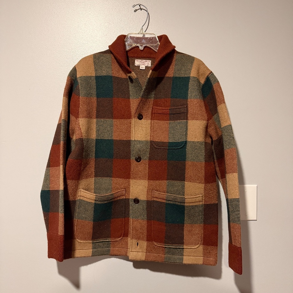 Men's Plaid Shawl Collar Cardigan Sweater - Brown/Green